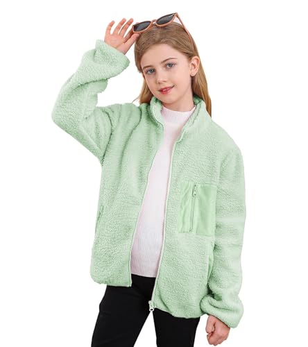 ALISISTER Warme Fleecejacke für Mädchen Kunstlammfell dicker Wintermantel mit Taschen grün gemütliche Oberbekleidung 5–6 Jahre von ALISISTER