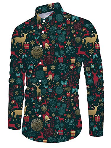 ALISISTER Weihnachtshemd Herren Lustig 3D Rentier Glocke Gedruckt Langarm Xmas Hemd Lustig Button Down Festival Christmas Party Shirt Bunt M von ALISISTER