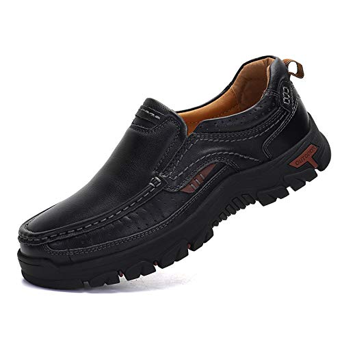 ALITIKAVIC Herren-Schlupfschuhe, Freizeitschuhe, Leder, bequem, schwarzer Schlupfschuh, 43 EU von ALITIKAVIC