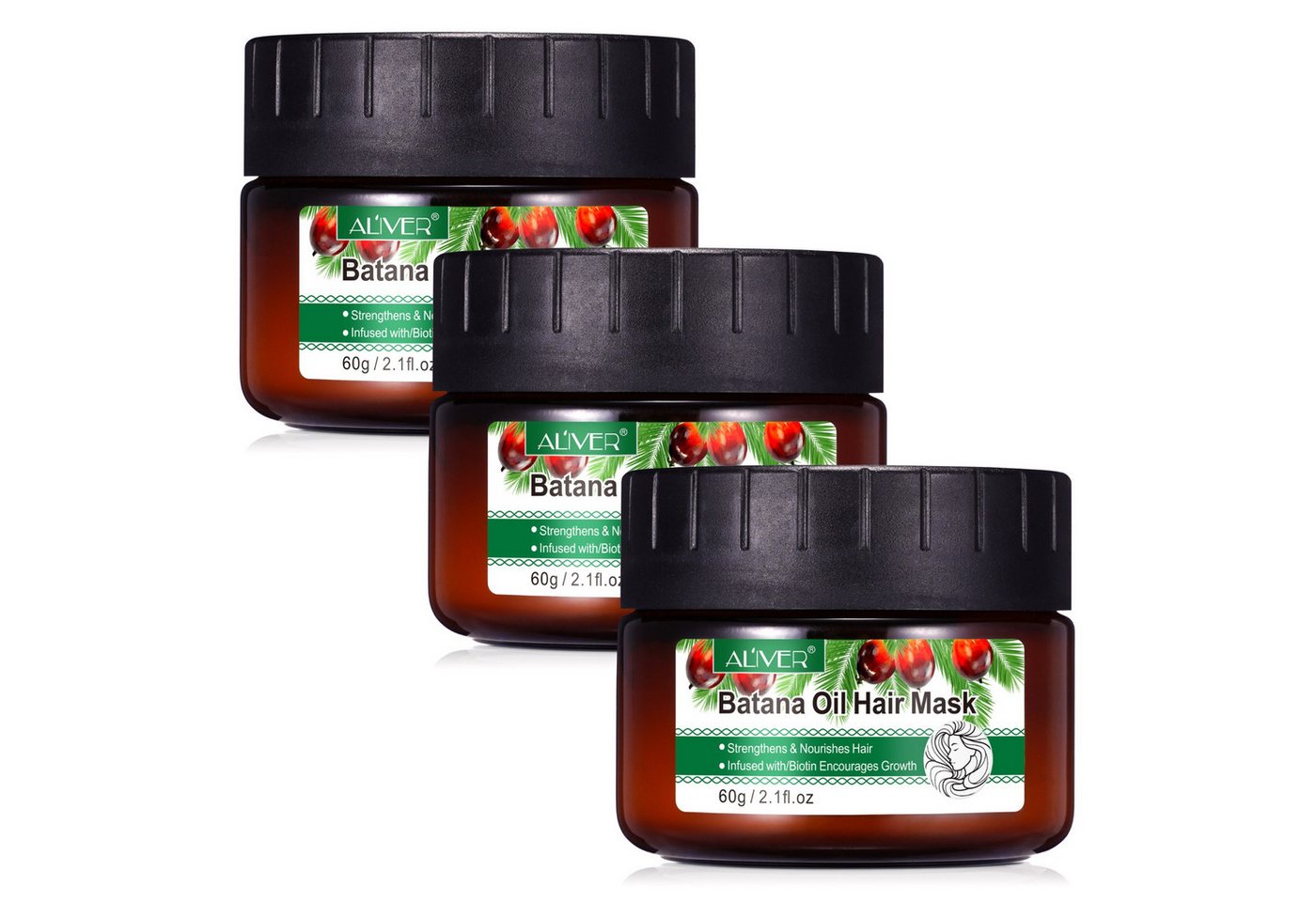 ALIVER Haarmaske Haarwachstum Haarpflege Intensivpflege Batana Öl für Haare Vegan, 3-tlg., Haarmaske, Haarpflege, Batana Öl, Aliver von ALIVER