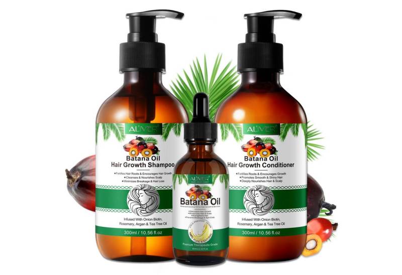 ALIVER Haarpflege-Set Set Batana Haar Shampoo Conditioner Öl Haaröl Haarwachstum Vegan, Haarpflege, Haarwachstum,Kopfhautpflege von ALIVER