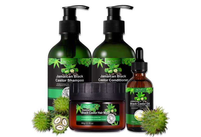 ALIVER Haarpflege-Set Shampoo Conditioner Haarmaske Haaröl Rizinus Vegan von ALIVER