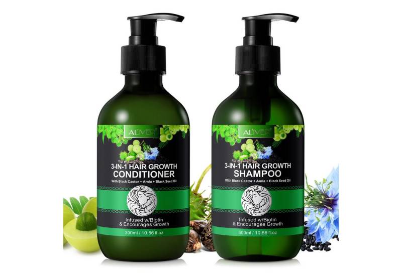 ALIVER Haarpflege-Set Shampoo Conditioner Haaröl mit Biotin Rizinus Amla Schwarzkümmel, Vegan von ALIVER