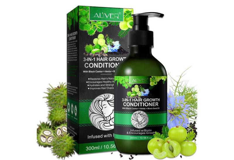 ALIVER Haarpflege-Set Shampoo Conditioner Haaröl mit Biotin Rizinus Amla Schwarzkümmel, Vegan von ALIVER