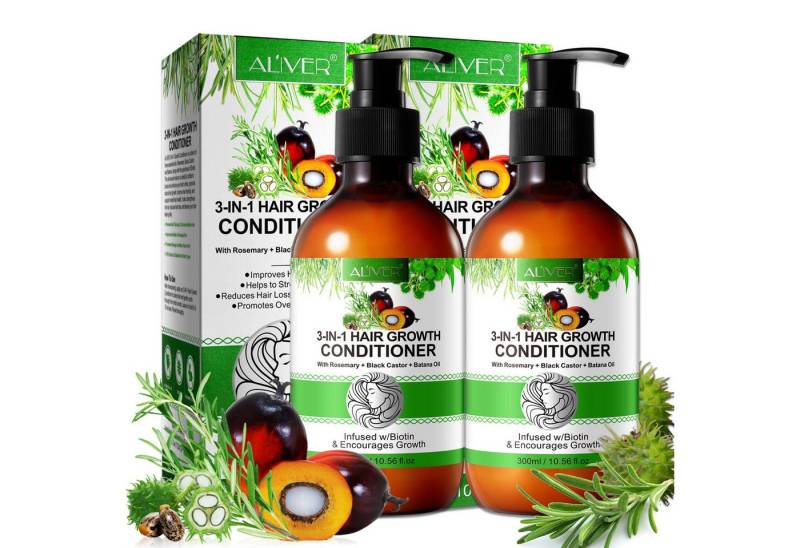 ALIVER Haarspülung Haar Conditioner Haarpflege mit Biotin Rosmarin Rizinus Batana Öl, 2-tlg. von ALIVER