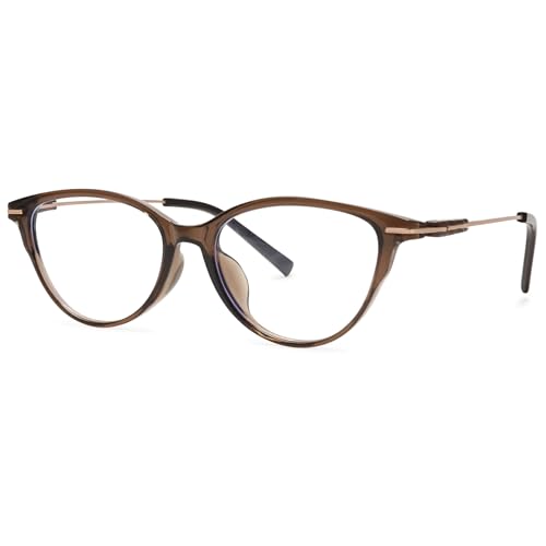 ALKAHE Katzenauge Lesebrille mit Blaulichtfilter Anti Blaulicht Hornbrille - Schmal Cateye Lesehilfe Sehhilfe Oval Linse Computer Lesebrillen für Damen Herren Braun Gold Brille 1.5 von ALKAHE