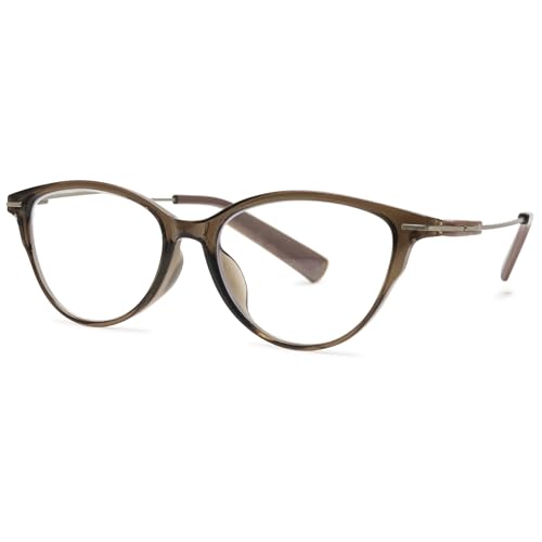 ALKAHE Katzenauge Lesebrille mit Blaulichtfilter Anti Blaulicht Hornbrille - Schmal Cateye Lesehilfe Sehhilfe Oval Linse Computer Lesebrillen für Damen Herren Braun Silber Brille 1.5 von ALKAHE