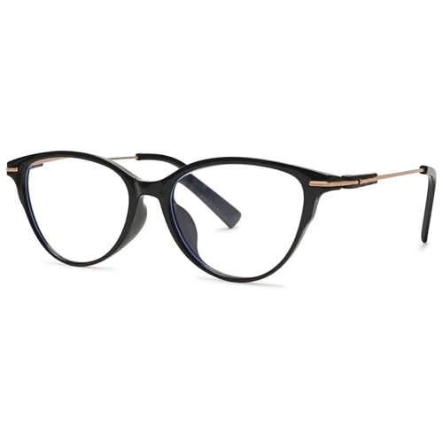 ALKAHE Katzenauge Lesebrille mit Blaulichtfilter Anti Blaulicht Hornbrille - Schmal Cateye Lesehilfe Sehhilfe Oval Linse Computer Lesebrillen für Damen Herren Schwarz Gold Brille 1.0 von ALKAHE