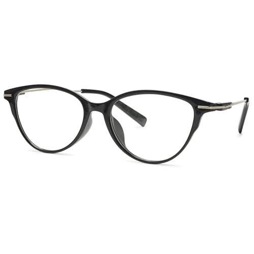 ALKAHE Katzenauge Lesebrille mit Blaulichtfilter Anti Blaulicht Hornbrille - Schmal Cateye Lesehilfe Sehhilfe Oval Linse Computer Lesebrillen für Damen Herren Schwarz Silber Brille 3.5 von ALKAHE