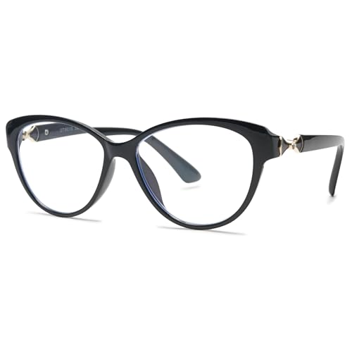 ALKAHE Katzenaugen Lesebrille mit Blaulichtfilter Mode Damen Herren Oval Leser Hornbrille Kunststoff Lesehilfe Sehhilfe Anti Blaulicht Computerbrille Hellschwarz Brillen 1.0 von ALKAHE