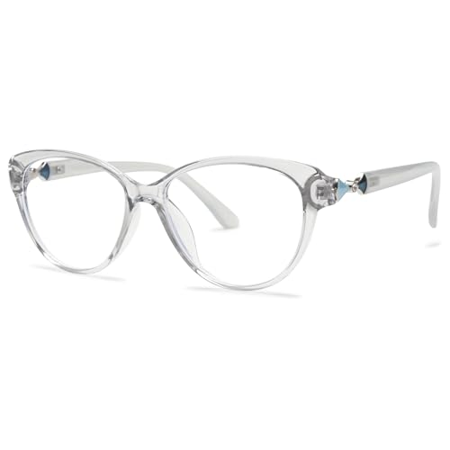 ALKAHE Katzenaugen Lesebrille mit Blaulichtfilter Mode Damen Herren Oval Leser Hornbrille Kunststoff Lesehilfe Sehhilfe Anti Blaulicht Computerbrille Transparentes Grau Brillen 1.0 von ALKAHE