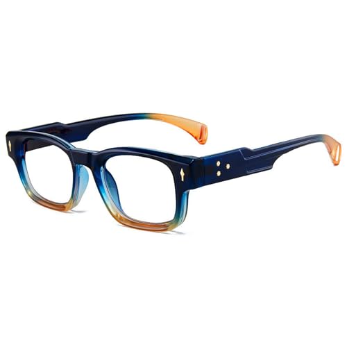 ALKAHE Klassisch Rechteck Lesebrille mit Blaulichtfilter Damen Herren Dicker Rahmen Lesehilfe Schmal Sehhilfe Anti Blaulicht Brille Blau Orange Rahmen Brillen 2.5 von ALKAHE