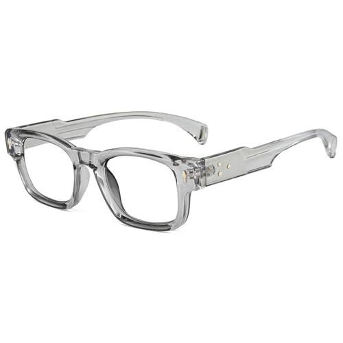 ALKAHE Klassisch Rechteck Lesebrille mit Blaulichtfilter Damen Herren Dicker Rahmen Lesehilfe Schmal Sehhilfe Anti Blaulicht Brille Transparentes Grau Rahmen Brillen 3.0 von ALKAHE