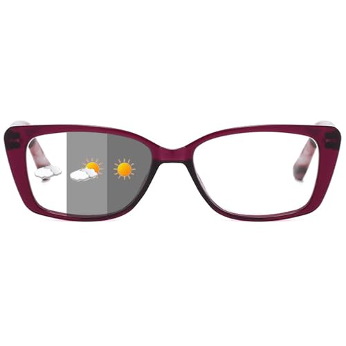 ALKAHE Lesebrille mit Selbsttönende Grau Linse Rechteck Rahmen - Photochrome Lesehilfe Sehhilfe Damen Herren UV400 Schutz Brille mit Sonnenschutz Lila Brille 1.5 von ALKAHE