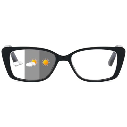 ALKAHE Lesebrille mit Selbsttönende Grau Linse Rechteck Rahmen - Photochrome Lesehilfe Sehhilfe Damen Herren UV400 Schutz Brille mit Sonnenschutz Schwarz Brille 1.5 von ALKAHE