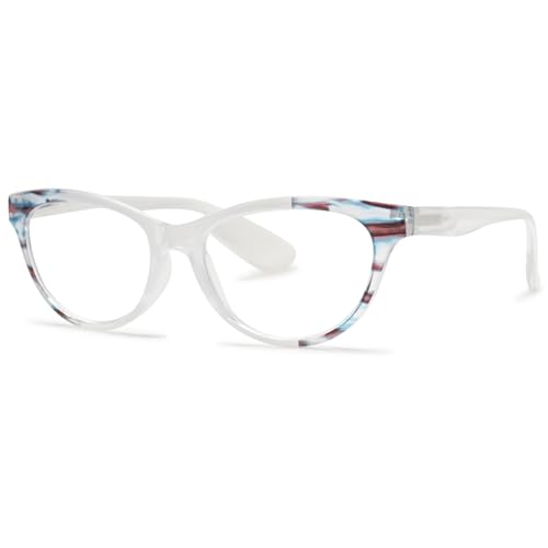ALKAHE Mode Katzenauge Lesebrille Blaulichtfilter Damen Herren Kunststoff Farbrahmen Lesehilfe Sehhilfe Schmal Anti Blaulicht Hornbrille Weiß Schildpatt Brille 2.0 von ALKAHE