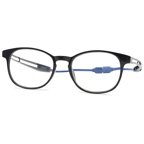 ALKAHE Rechteck Lesebrille mit Magnetverschluss Outdoors Magnetbrille - Leicht Damen Herren Lesehilfe Sehhilfe Blaulichtfilter Brille mit Magnet Einstellbare Bügel Schwarz Blau Brille 2.5 von ALKAHE