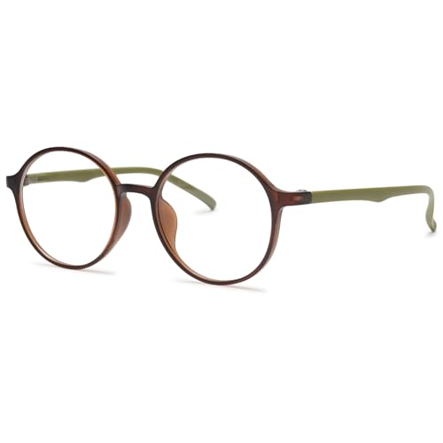ALKAHE Runde Lesebrille Blaulichtfilter Damen Leicht Dünner Rahmen Computer Lesehilfe Retro Sehhilfe Anti Blaulicht Brille Braun Rahmen Grün Arm Brille 1.5 von ALKAHE