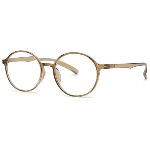ALKAHE Runde Lesebrille Blaulichtfilter Damen Leicht Dünner Rahmen Computer Lesehilfe Retro Sehhilfe Anti Blaulicht Brille Hellbraun Rahmen Brille 0 von ALKAHE