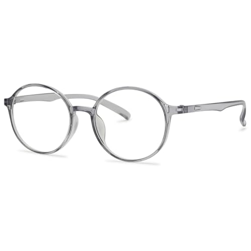 ALKAHE Runde Lesebrille Blaulichtfilter Damen Leicht Dünner Rahmen Computer Lesehilfe Retro Sehhilfe Anti Blaulicht Brille Transparentes Grau Rahmen Brille 2.0 von ALKAHE