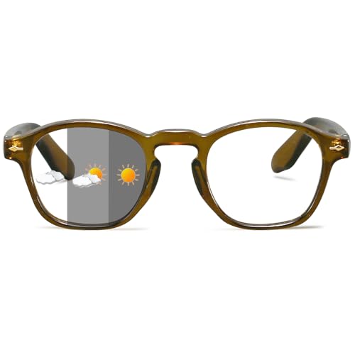 ALKAHE Selbsttönende Lesebrille mit Grau Linse Rechteck Rahmen - Photochrome Lesehilfe Damen Herren Sehhilfe UV400 Schutz Brille mit Sonnenschutz Braun Brille 0.5 von ALKAHE