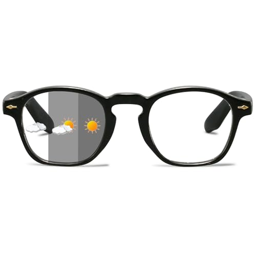 ALKAHE Selbsttönende Lesebrille mit Grau Linse Rechteck Rahmen - Photochrome Lesehilfe Damen Herren Sehhilfe UV400 Schutz Brille mit Sonnenschutz Schwarz Brille 1.5 von ALKAHE