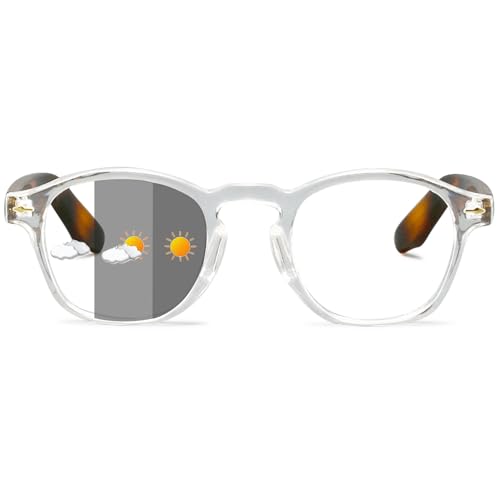 ALKAHE Selbsttönende Lesebrille mit Grau Linse Rechteck Rahmen - Photochrome Lesehilfe Damen Herren Sehhilfe UV400 Schutz Brille mit Sonnenschutz Transparent weiß Brille 2.5 von ALKAHE