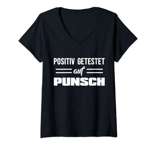 Damen POSITIV GETESTET AUF PUNSCH T-Shirt mit V-Ausschnitt von ALKOHOL WEIHNACHTEN WEIHNACHTSMARKT & CO.