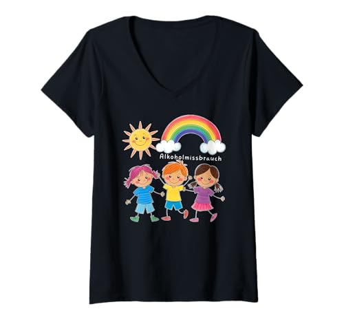 Damen ALKOHOLMISSBRAUCH - EXZESSIVER ALKOHOLKONSUM X Kinder Lustig T-Shirt mit V-Ausschnitt von ALKOHOLMISSBRAUCH X Lustig Kinder Zeichnung Ironie
