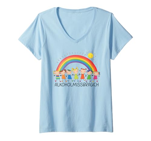 Damen ALKOHOLMISSBRAUCH - EXZESSIVER ALKOHOLKONSUM X Kinder Lustig T-Shirt mit V-Ausschnitt von ALKOHOLMISSBRAUCH X Lustig Kinder Zeichnung