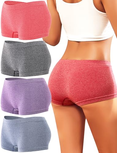 ALL OF ME 4er Pack Boxershorts Damen Boyshorts Damen Hohe Taille Hipster Unterwäsche Panties Frauen Stretch Radlerhose unter Kleid Multipack S-XL,A-4,S von ALL OF ME