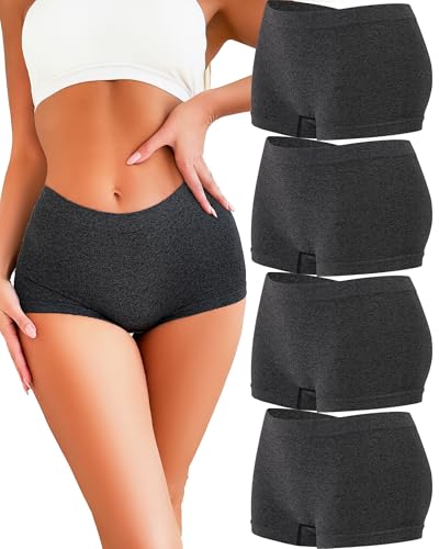 ALL OF ME 4er Pack Boxershorts Damen Boyshorts Damen Hohe Taille Hipster Unterwäsche Panties Frauen Stretch Radlerhose unter Kleid Multipack S-XL,Black*4,S von ALL OF ME