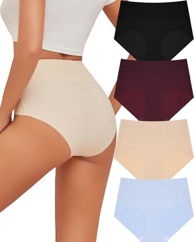 ALL OF ME 4er Pack Seamless Slips Damen Unterwäsche Frauen Bauchweg Unterhosen Damen Hohe Taille Nahtlose Taillenslip High Waist Panty Atmungsaktiv Mehrpack S-XL von ALL OF ME
