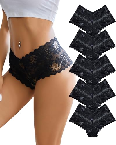 ALL OF ME 5er Pack Damen Unterwäsche Spitzen Boxershorts Unterhosen Frauen Brazilian Sexy Panties Hipster Weiche Spitze Dessous for Women Mehrpack S-XL von ALL OF ME