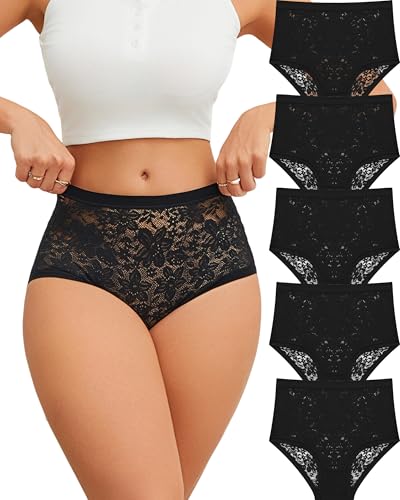 ALL OF ME 5er Pack Unterhosen Damen Spitze Unterwäsche Frauen High Waisted Pantys Spitzen Hohe Taille Slip für Frau Weiche und Bequem Mehrpack S-XXL von ALL OF ME