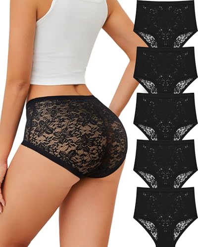 ALL OF ME 5er Pack Unterhosen Damen Spitze Unterwäsche Frauen High Waisted Pantys Spitzen Hohe Taille Slip für Frau Weiche und Bequem Mehrpack S-XXL von ALL OF ME