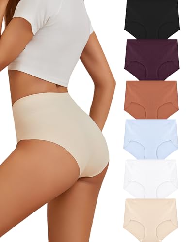 ALL OF ME 6er Pack High Waist Unterhosen Für Damen Nahtlose Slips Damen No Show Panties Stretch-Slips mit Vollbedeckung Mehrpack XL von ALL OF ME