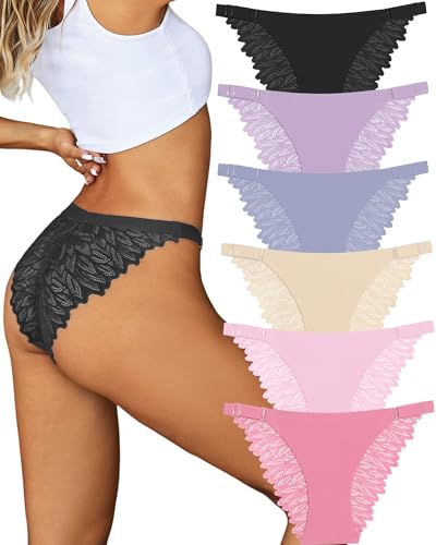 ALL OF ME 6er Pack Seamless Slips Damen Nahtlose Unterwäsche Spitzen Hipster Sexy Brazilian Slip Frauen Unterhosen Angenehme Panties Einstellbar S-XL von ALL OF ME