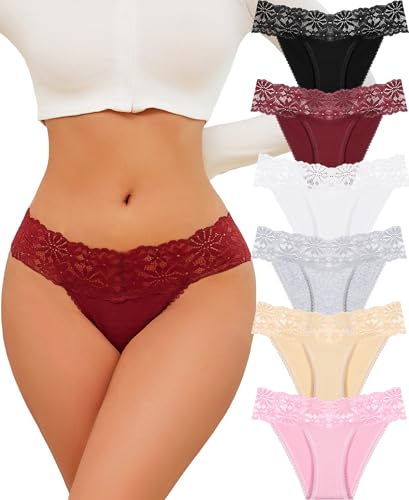 ALL OF ME 6er Pack Unterhosen Damen Baumwolle Spitze Unterwäsche Frauen Dessous Damen Weiche Multipack S-L von ALL OF ME