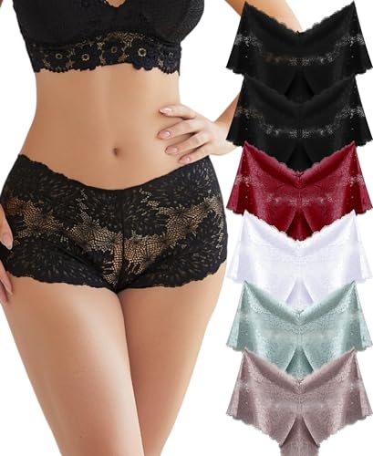 ALL OF ME 6er Pack Unterhosen Damen Spitze Sexy Unterwäsche Slip Boxershorts Panties Dessous Mehrpack S-XL von ALL OF ME