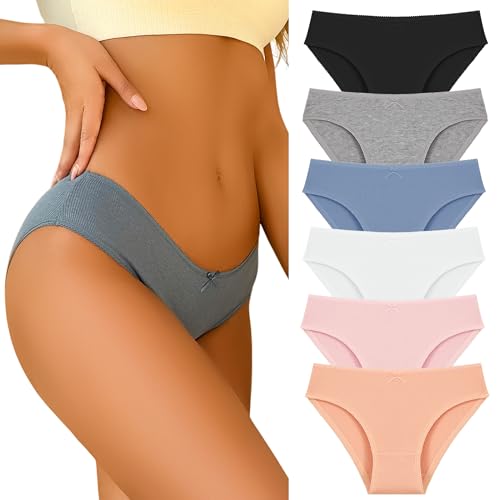 ALL OF ME 6er Unterhosen Damen Baumwolle Lace Hipster Unterwäsche Frauen Mehrpack Stretch Briefs Slips with Bownot von ALL OF ME