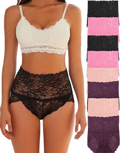 ALL OF ME 8er Pack High Waisted Slip Spitze Unterhosen Damen Hohe Taille Hipster Sexy Slips Bequem Underwear Frauen Nahtlos Spitzen Mehrpack S-XL von ALL OF ME