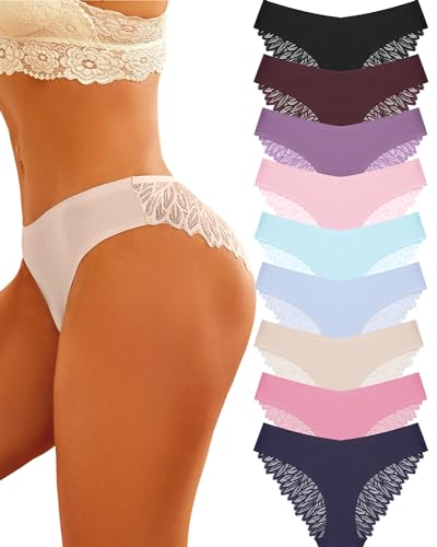 ALL OF ME 9er Pack Nahtlose Unterwäsche Damen Seamless Slips Unterhosen Spitze Sexy V Waisted Panties Brazilian Slip Hipster Nahtlos Pantys Mehrpack S-XL von ALL OF ME