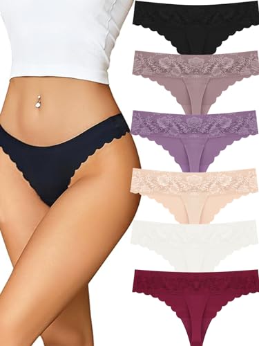 ALL OF ME String Tanga Damen Nahtlos Seamless Tanga Sexy Spitze Slips Nahtlose Unterwäsche Spitzen Unterhosen Frauen Bequem Dessous Mehrfarbig 6er Pack S-XL von ALL OF ME