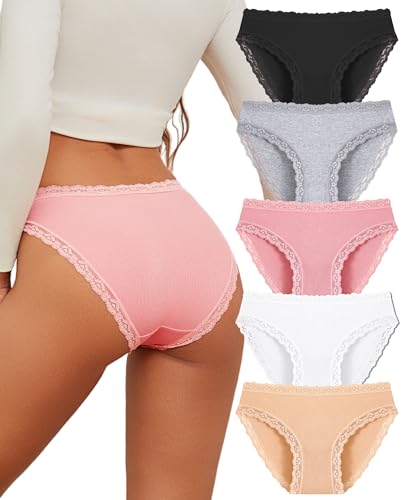 ALL OF SHE 5er Pack Baumwolle Unterwäsche Frauen Brazilian Slip Spitze-M von ALL OF SHE