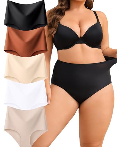 ALL OF SHE 5er Pack High Waisted Unterhosen Damen Seamless Slips Nahtlos Unterwäsche Hohe Taille Bequeme Hipster No Show Panties Mehrpack S-2XL A-5ER,M von ALL OF SHE