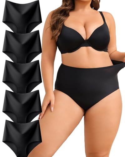 ALL OF SHE 5er Pack High Waisted Unterhosen Damen Seamless Slips Nahtlos Unterwäsche Hohe Taille Bequeme Hipster No Show Panties Mehrpack S-3XL von ALL OF SHE