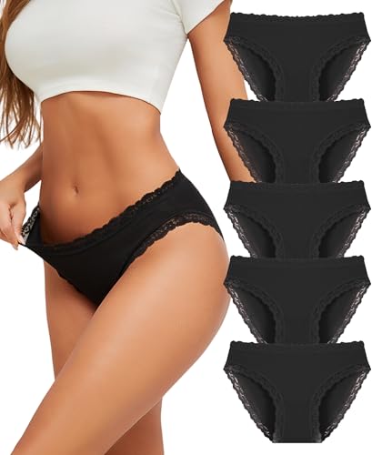ALL OF SHE 5er Pack Schwarz Unterhosen Damen Baumwolle Spitze-XL von ALL OF SHE