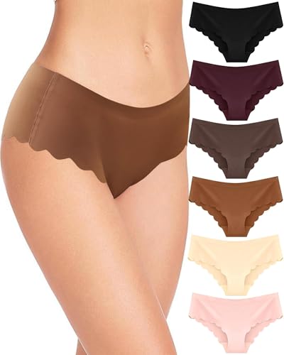 ALL OF SHE 6 Pack Unterhosen Damen Seamless Slips Wellenrand Nahtlose Unterwäsche Soft Frauen No Show Hipster Komfort Panties Multipack Atmungsaktiv S-XL von ALL OF SHE