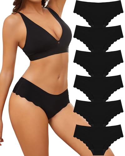 ALL OF SHE 6er Pack Seamless Slips Damen Wellenrand Nahtlose Unterwäsche Frauen No Show Unterhosen Wellenkante Panties Multipack S-XL von ALL OF SHE